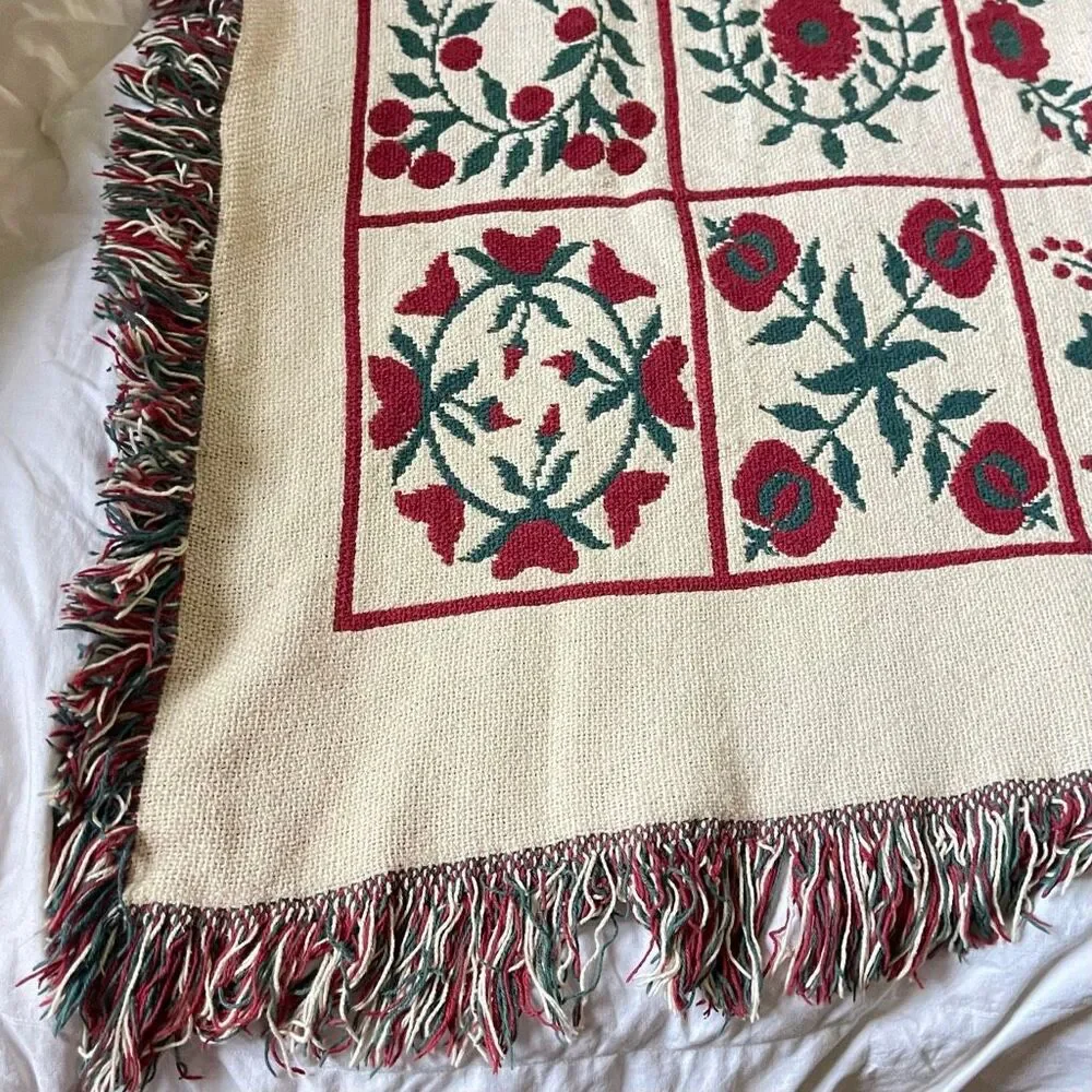 Throw Blanket Tapestry Floral Hearts Reversible Cotton Fringe Bloomcore 43x66